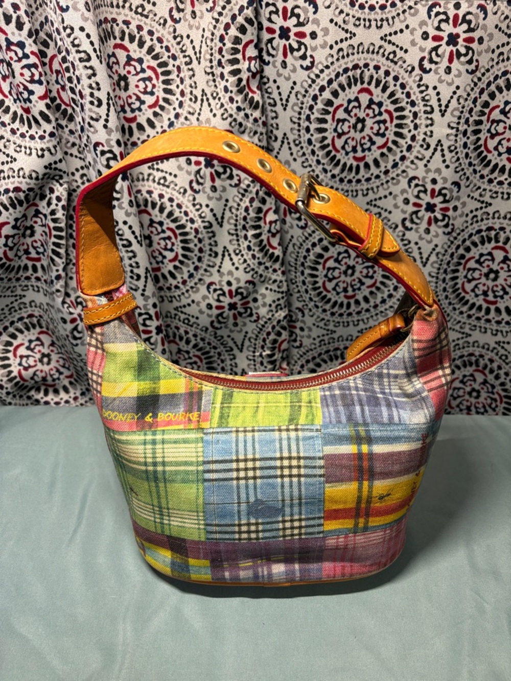 Dooney & Bourke Picnic Plaid Ant Print Canvas Hobo Bag | Rare Y2K - Picture 5 of 15